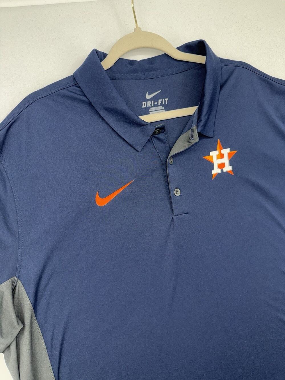 Nike Houston Astro Texans MLB Dri-Fit Men Navy Polo Shirt Short Sleeve XXL